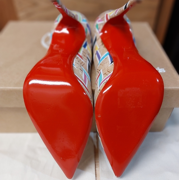Christian Louboutin Multi-Color Cork Chevron Shoes - Picture 7 of 8